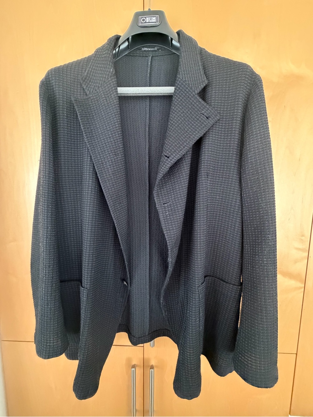 Emporio Armani Men’s Textured Virgin Wool Blazer Jacket EU 56 Black